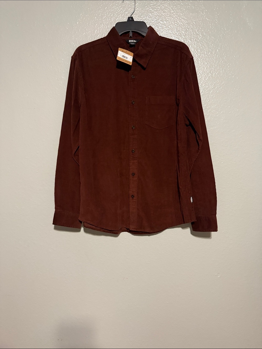 NWT Men's Eddie Bauer Corduroy Button-Down Shirt - Brown Large